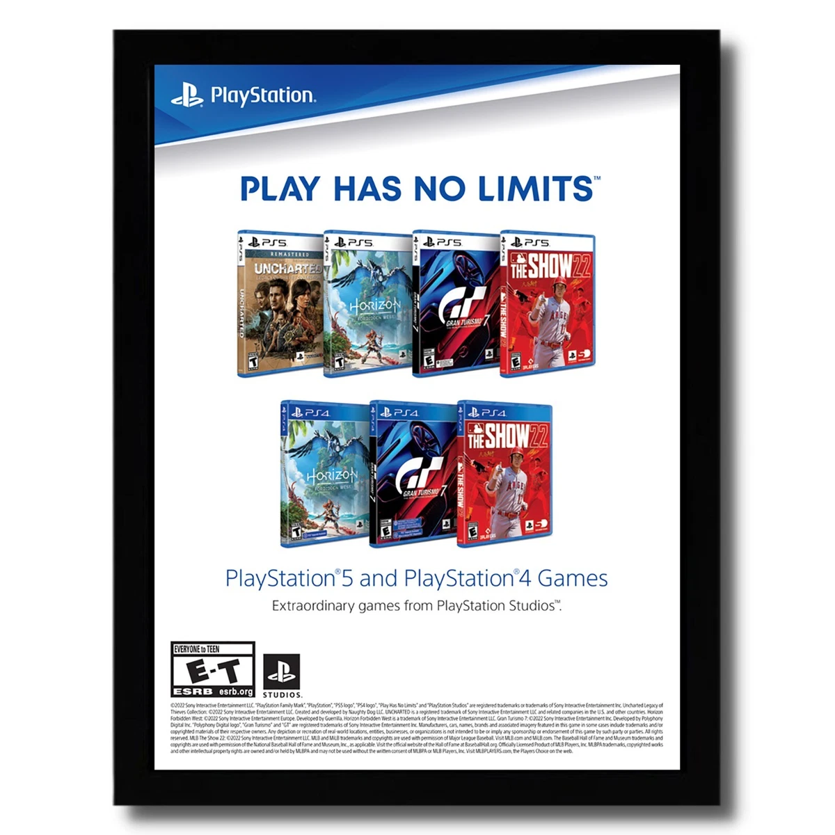 PS5 & PS4 Video Games Framed Print Ad/Poster Playstation Promo Art  Uncharted GT7