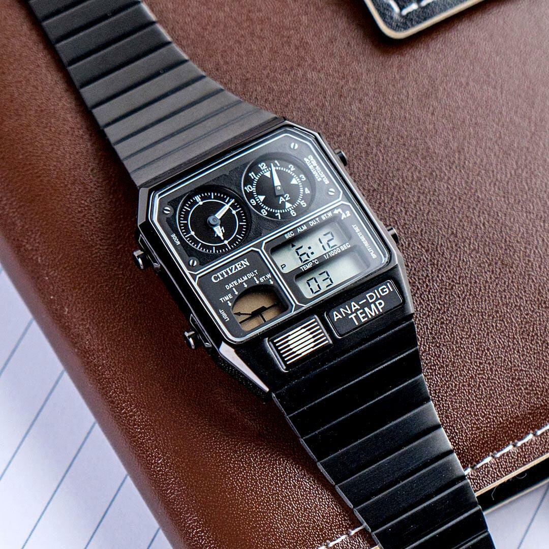Citizen JG2105-93E Ana Digi Temp Black Stainless Steel Band