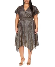 Michael Kors Women's Plus Size Foil-Print Handkerchief-Hem Dress Midnight SZ 0X