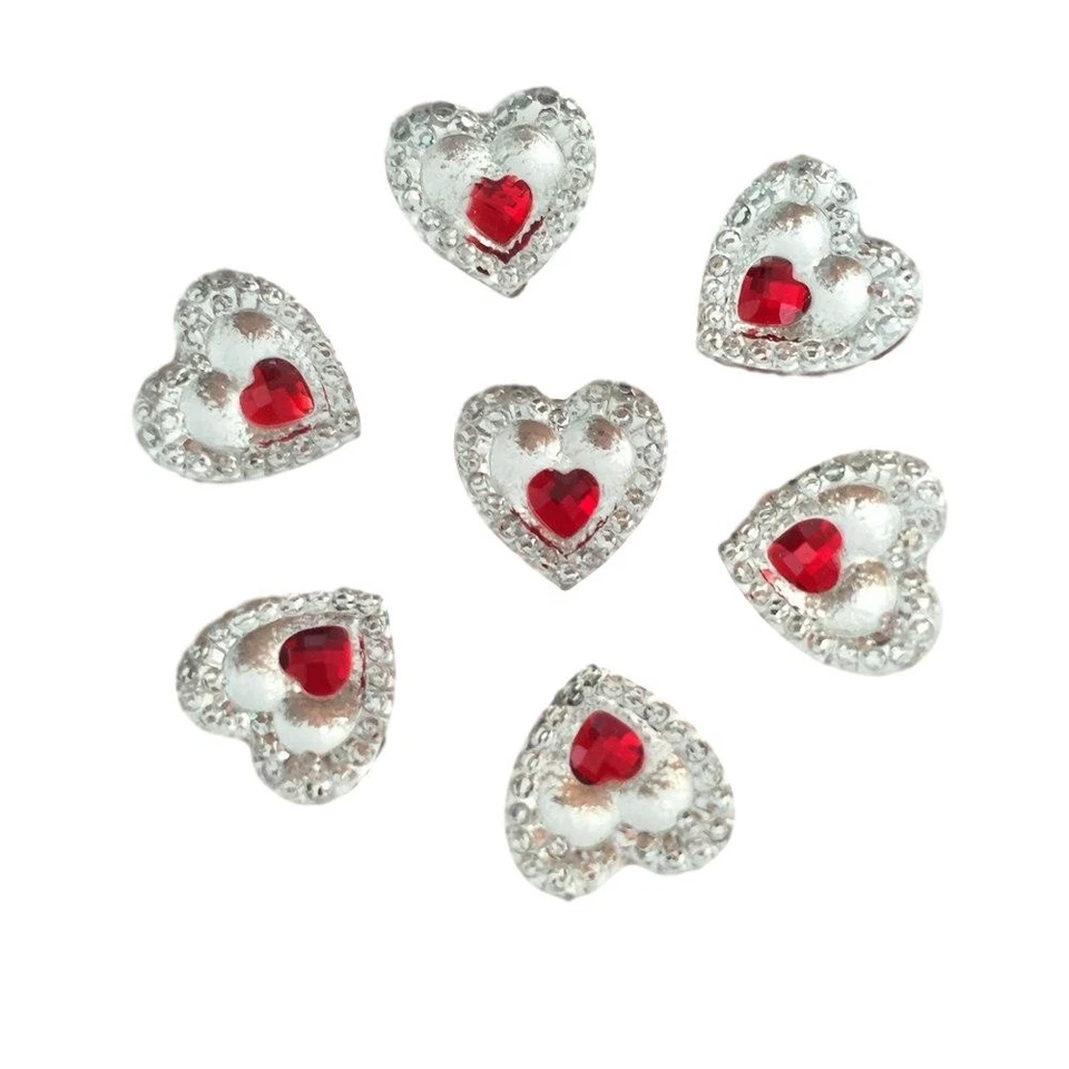 SYNTEGO 80 Clear Heart Resin Crystals With Mini Red Heart Centre Flat Back Embellishment