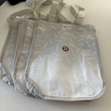 Lululemon Reusable Shopping Gift Bag  Logo Small Tote Lot 3 white Gray New C20