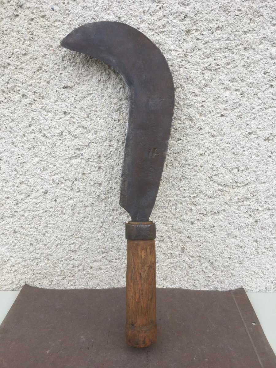 Serpe / Serpette ancienne en fer forgé avec manche bois - outil