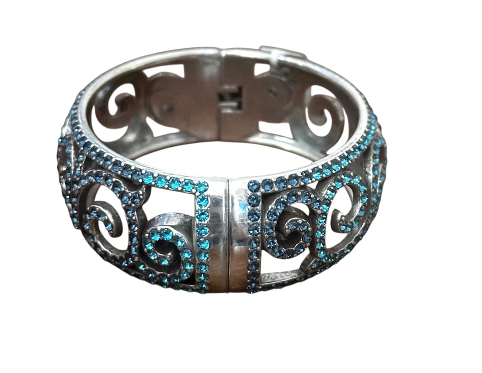 Brighton Sea of Love hinged bangle Bracelet-swirl design-silver- blue crystals - Image 2 of 3