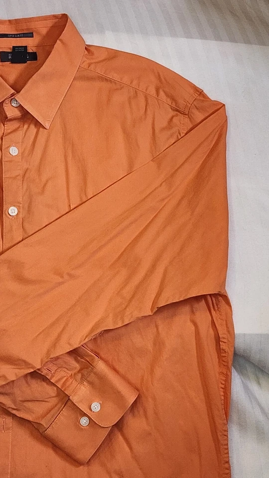 Kenneth Cole 反应纽扣衬衫男式 XXL 码橙色长袖 — 第 3/4 张图片
