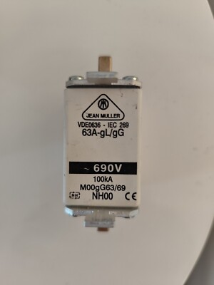 JEAN MÜLLER NH00 Fuse Sicherung VDE0636 63A gl/gg 690V 100kA