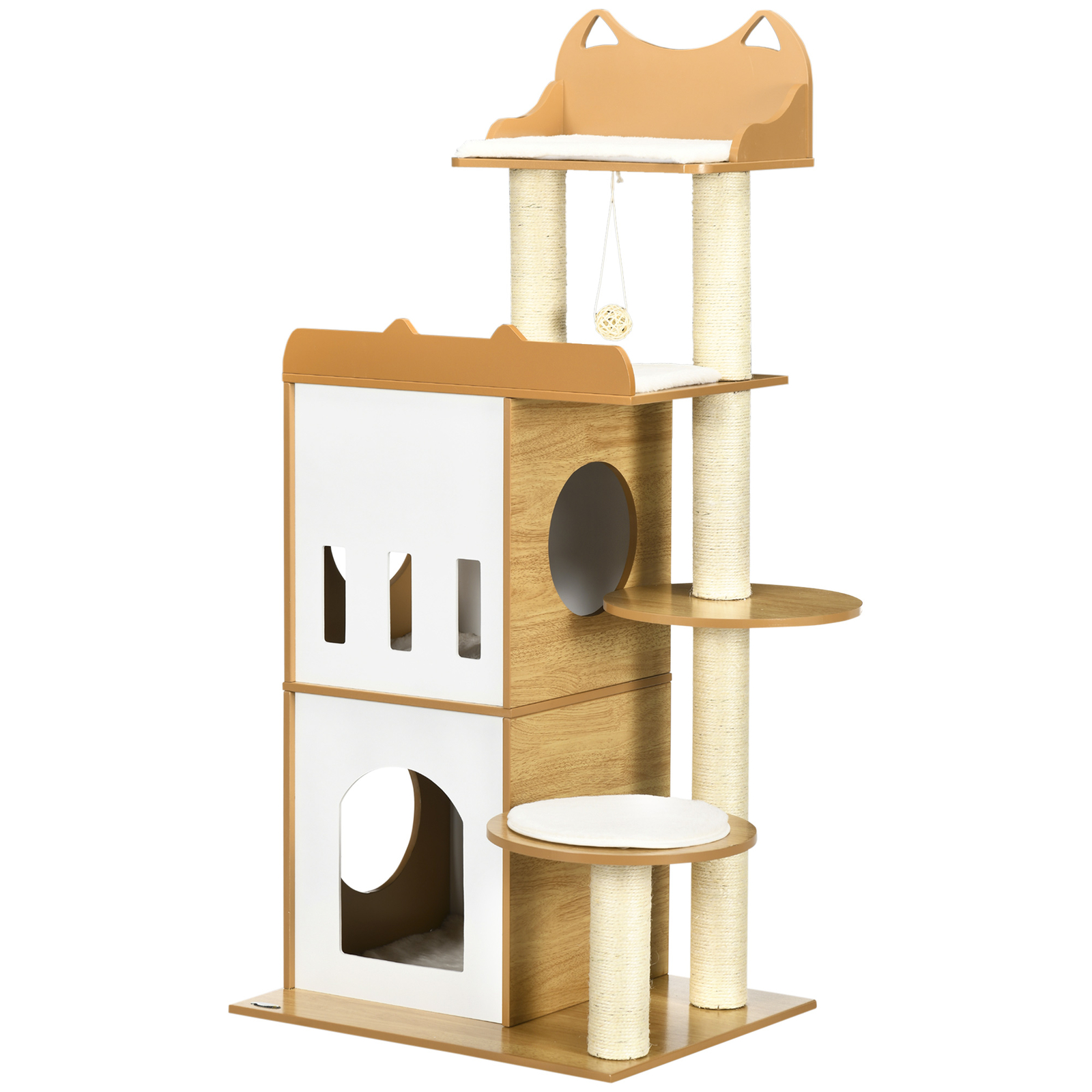 PawHut Torre per Gatti in MDF con Tiragraffi per Gatti e 2 Casette per Gatti