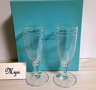 2 Stück, Tiffany & Co. Atlas Pilsner Paar Glas Bier Sektflöten Kristall Box