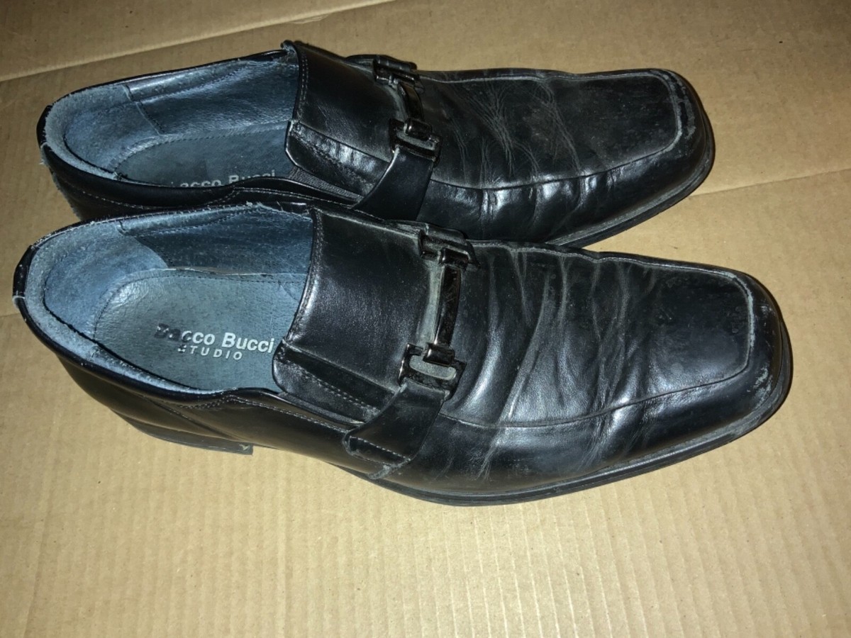 Bacco Bucci Black Leather Italian Loafers 9 Bacco Mens Bucci Black Calf Hair Loafers Shoes Made in Italy  main image 2