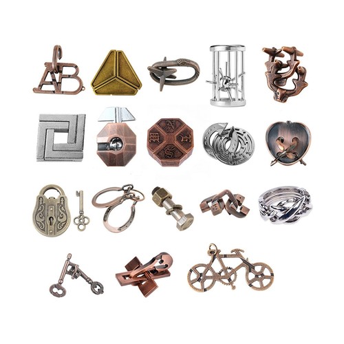18 pcs IQ Test Puzzle Metal Wire Puzzles Mind Game Educational Toys High Diff...