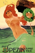 ALLA SPEZIA SHIPYARD 1907 ROMA BATTLESHIP SEA SIREN ITALY VINTAGE POSTER REPRO