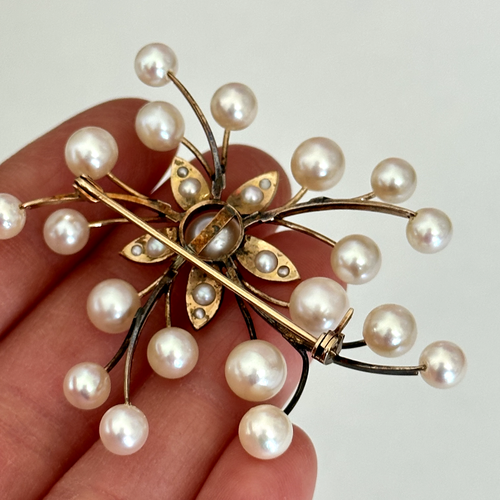 Vintage 14K Yellow Gold Genuine Pearls Flower Branches Plant Ladies Brooch Pin - Picture 9 of 12