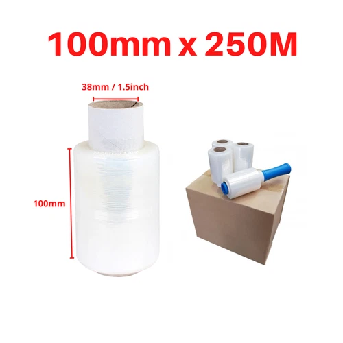 24x Roll Heavy Duty Stretch Bundling Film Mini Wrap 100mm x 250M CLEAR 20um
