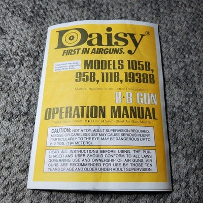 Daisy BB Gun Operation Manual 105B 95B 111B 1938B Airgun Guide Vintage