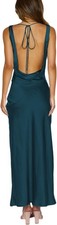 Women's 2025 Summer Satin Backless Elegant Dress for Wedding Guest Silk Sleevele