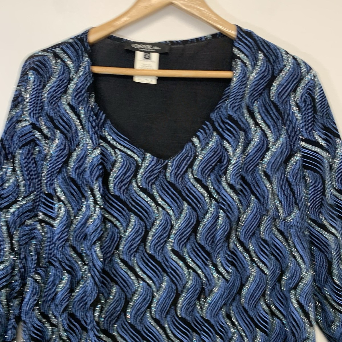 Vtg Onyx Nite Top Woman 1X Sparkle Faux Twin Slinky Knit Formal