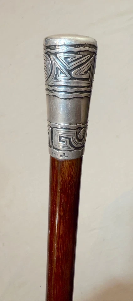 古董手工纯银手柄木质艺术装饰浮雕手杖 — 第 3/4 张图片