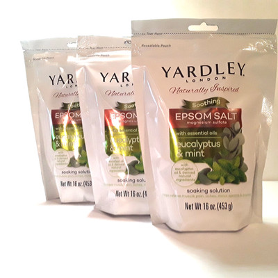 Eucalyptus & Mint- Yardley Epsom Salt -Lot of 3 -16 oz .ea. Soaking Solution