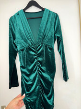 Damen Abendkleid M/L Smaraldgrün Samt Midi L...