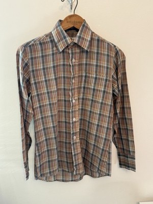 Vtg 70s Youth Boys Large 14 Montgomery Ward Button Down Shirt Brady Bunch USA