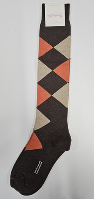 Pantherella Fine English Argyle Brown Socks Size (6-9.5)  Made In England NWT