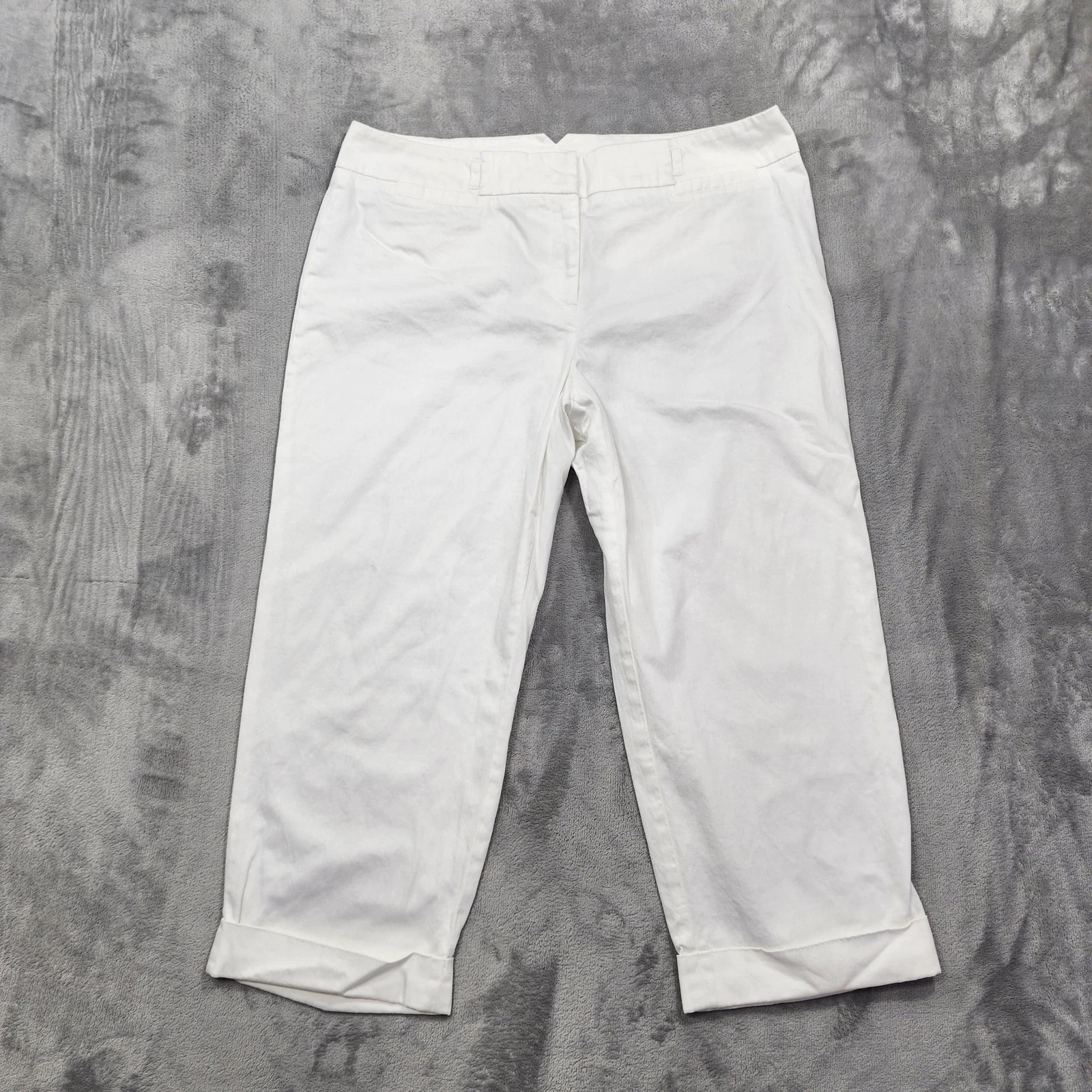 Vintage AGB Pants Womens 12 White Twill Capri Crop Cuffed Pockets Stretch Casual