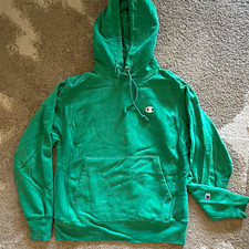 Champion Reverse Weave Men s S Regular Green Solid Pullover Hoodie Logo Pockets