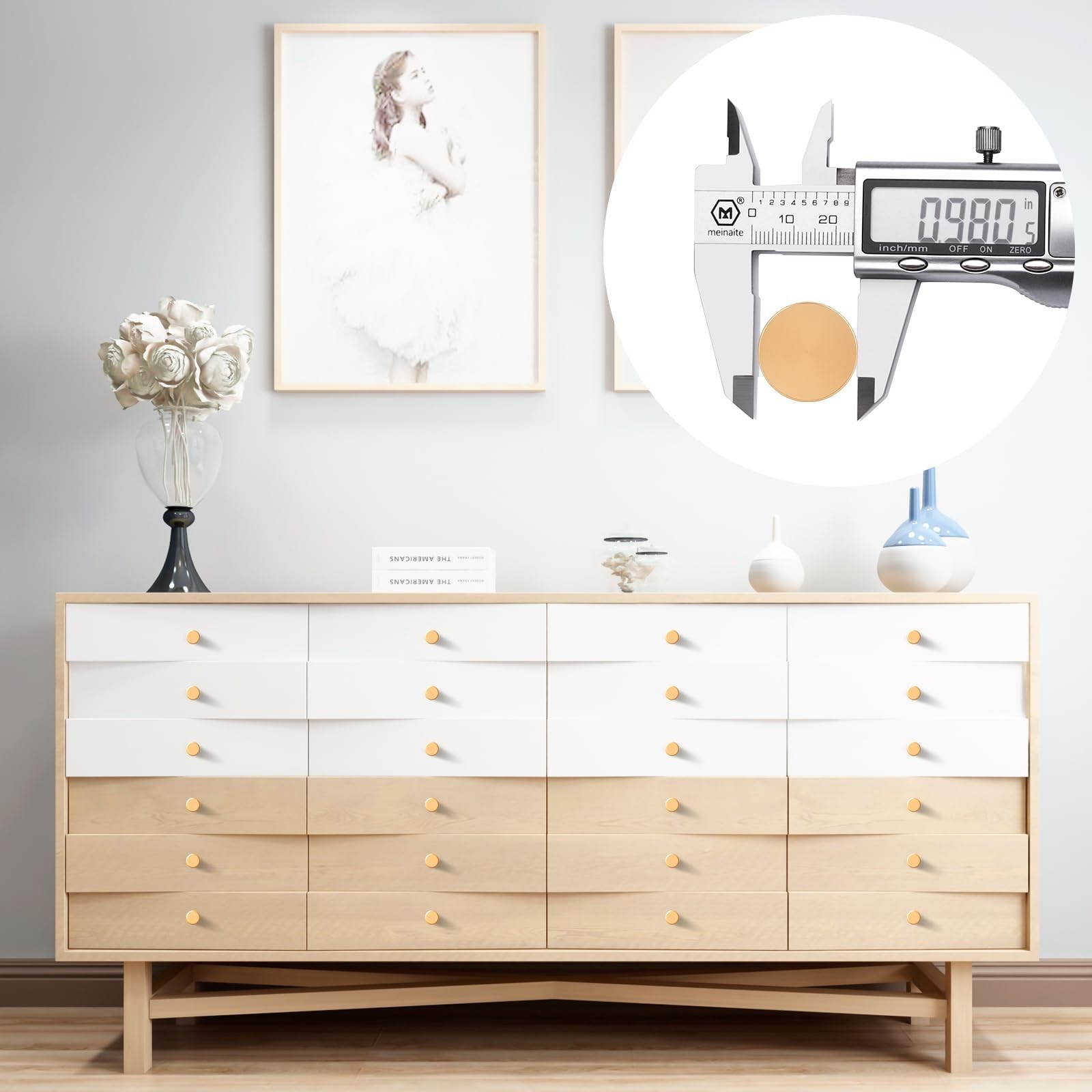 12 Pcs Brass-Tone Dresser Knobs -(Small)1" X 0.87", Brass-Finished Gold Cabin...