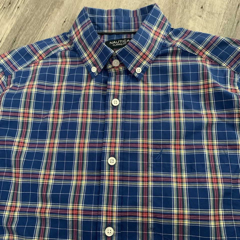 Nautica Flex Classic Fit Shirt Mens Sz Small Navy Blue Plaid Button Up Stretch - Image 3 of 4