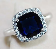 3CT Treated Blue Sapphire  Topaz 925 Solid Sterling Silver Ring Sz 8 MK1-6