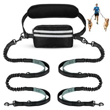 Hands Free Dog Leash Pouch Double Leash For Two Dogs Retractable Bungee
