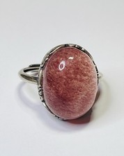Pretty 925 Sterling Silver Flashy Natural Pink Strawberry Rose Quartz Ring
