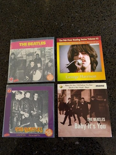 THE BEATLES lot of 4 (45rpm) records with sleeves. One sealed, one colored vinyl