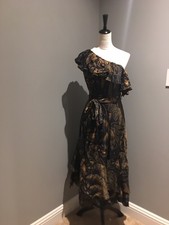NWT Beautiful Farmer Rio Black Gold  Foliage One-Shoulder Maxi Dress
