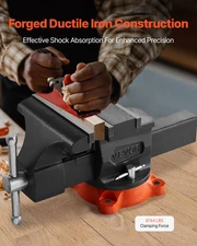 8" Heavy Duty Bench Vise with 360° Swivel Locking Base, Multipurpose Ductile Iro