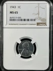 1943 1C  Lincoln Wheat One Cent NGC MS65   8699719-005