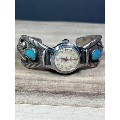 Vintage Indianer Navajo Sterling Manschette Armband oval blau türkis Uhr