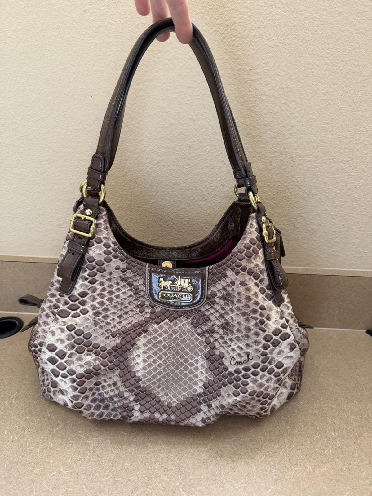 Coach Madison Maggie Brown Patent Python Print Sa… - image 1