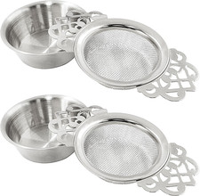 2 Pack Stainless Steel Loose Leaf Tea Strainers with Drip Bowls & Double Handles