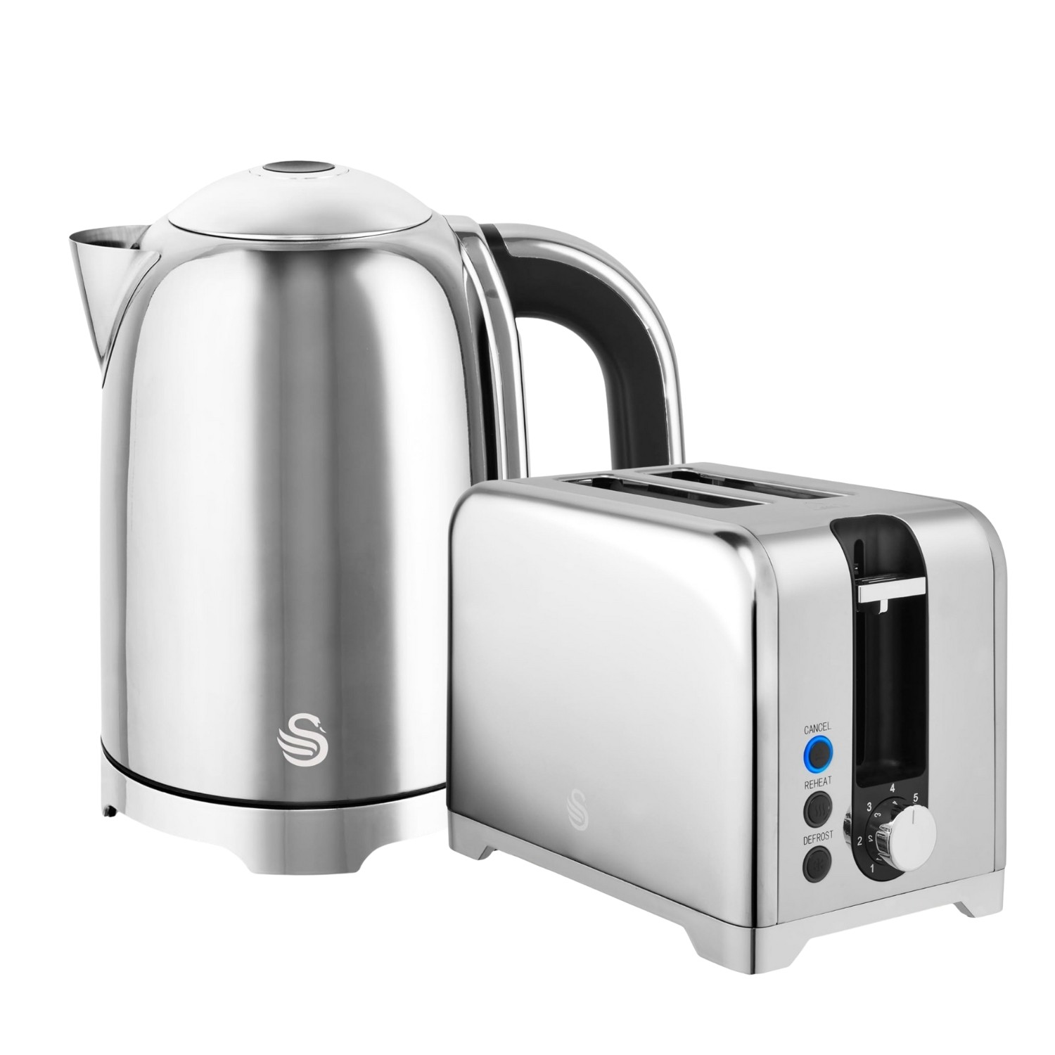 Swan Solace Electric Kettle & Toaster Stainless Steel 1.7L Rapid Boil 7-Browning