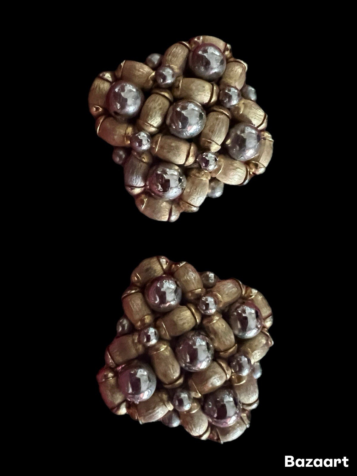 Statement Vtg 50's Bubbles Cluster Beaded Clip On… - image 4