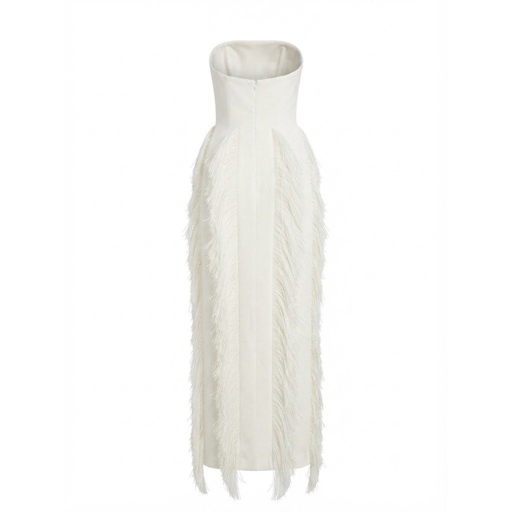 Vestido de culto Gaia con flecos minimalista, moderno, llamativo vestido de boda/recepción