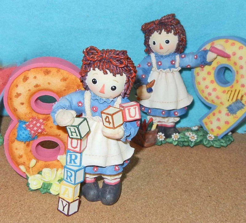 Enesco Raggedy Ann birthday figurines, ages  8 & 9