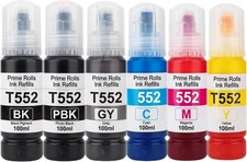 6-Pack 100ML - T552 Compatible Refill Ink Epson Ecotank Bottles High Cap ET-8500