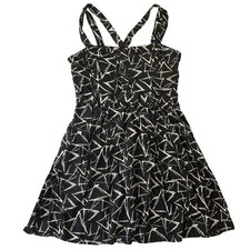 Forever 21 Women Mini Dress M Black Geometric Fit&Flare Button Zipper Sleeveless