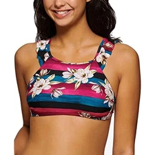 Hula Honey Juniors Sweet Bloom Striped Bikini Top Pink Black Size M New
