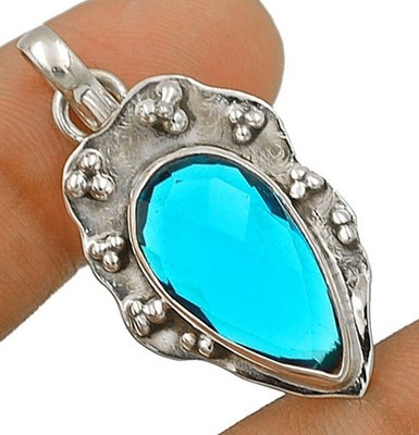 Natürlicher 8 kt makelloser Blautopas 925 Sterlingsilber Anhänger 1 1/2 Zoll lang @B5-7