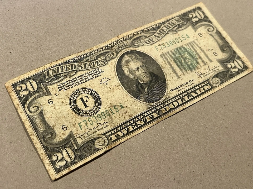 FR. 2054-F $20 FRN Federal Reserve Note 1934-D Atlanta, GA RARE - Image 3 of 4