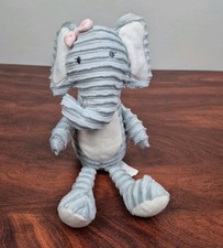Chick Pea Gray Ribbed Elephant Plush Pink Bow Stuffed Animal Lovey Toy 11.5  