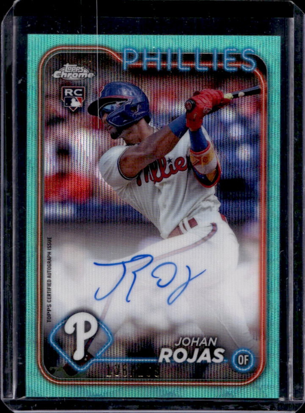 2024 Topps Chrome Update Johan Rojas Auto RC Aqua Wave Refractor Rookie #136/199
