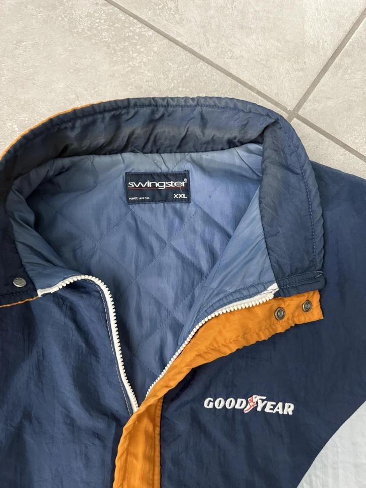 Chaqueta Goodyear Swingster DE COLECCIÓN Para Hombres 2XL XXL Azul Cortavientos Bombardero Cremallera Años 90 Foto 3 de 4